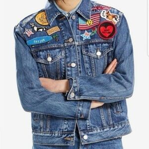 Levis Strauss | Sewn Patchwork Boyfriend Trucker Jacket Women Size M Blue Denim